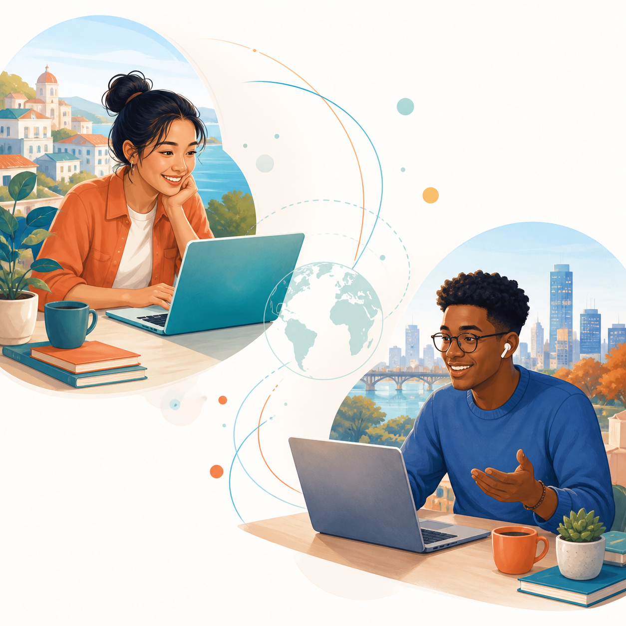 Students connecting online across countries