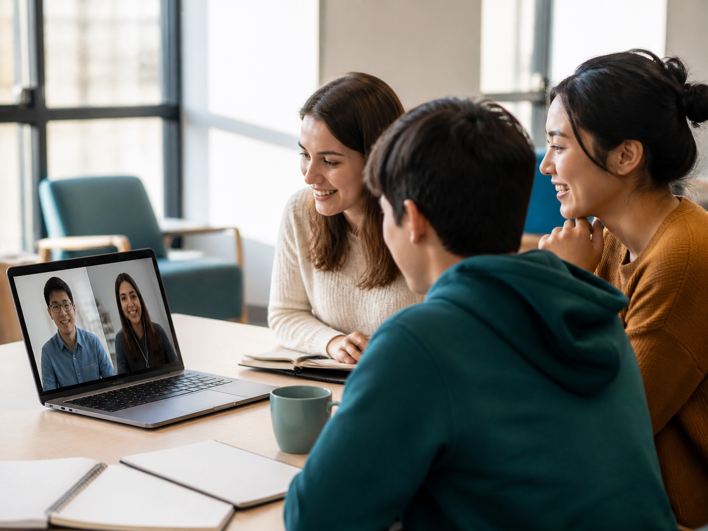 Students joining a small-group virtual exchange
